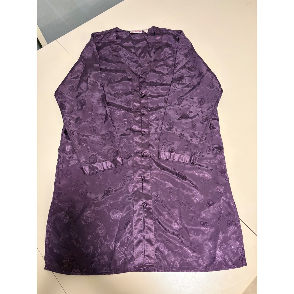 Versailles Purple Floral Satin Robe Frog Button Long Sleeve Jacquard Sleepwear